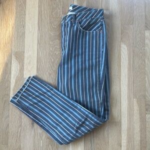 GRLFRND Karolina Taffy High Rise Striped Cropped Raw Hem Jeans